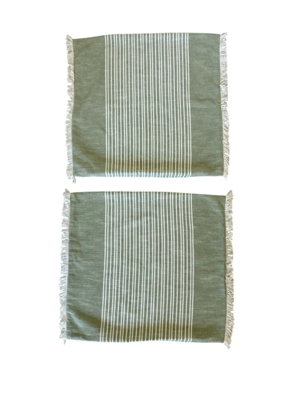 Well Dressed Home Sage Green Stripe Pillow Covers Fringe Cottagecore Shabby Chic